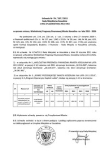 Uchwała Rady Miejskiej w Koszalinie nr XV/187/2011