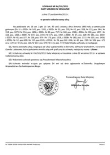 Uchwała Rady Miejskiej w Koszalinie nr XV/191/2011