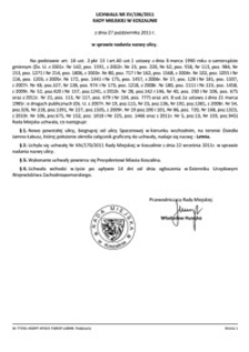 Uchwała Rady Miejskiej w Koszalinie nr XV/196/2011