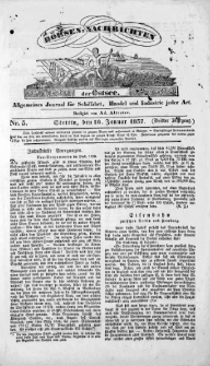 Börsen-Nachrichten der Ost-See : allgemeines Journal für Schiffahrt, Handel und Industrie jeder Art. 1837 Nr. 5