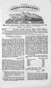 B&ouml;rsen-Nachrichten der Ost-See : allgemeines Journal f&uuml;r Schiffahrt, Handel und Industrie jeder Art. 1837 Nr. 6