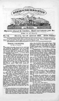 Börsen-Nachrichten der Ost-See : allgemeines Journal für Schiffahrt, Handel und Industrie jeder Art. 1837 Nr. 14