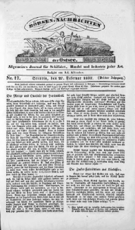 Börsen-Nachrichten der Ost-See : allgemeines Journal für Schiffahrt, Handel und Industrie jeder Art. 1837 Nr. 17