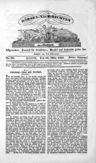 B&ouml;rsen-Nachrichten der Ost-See : allgemeines Journal f&uuml;r Schiffahrt, Handel und Industrie jeder Art. 1837 Nr. 20