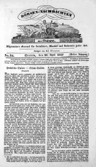 Börsen-Nachrichten der Ost-See : allgemeines Journal für Schiffahrt, Handel und Industrie jeder Art. 1837 Nr. 34