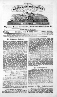 Börsen-Nachrichten der Ost-See : allgemeines Journal für Schiffahrt, Handel und Industrie jeder Art. 1837 Nr. 35