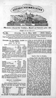 Börsen-Nachrichten der Ost-See : allgemeines Journal für Schiffahrt, Handel und Industrie jeder Art. 1837 Nr. 36