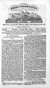 B&ouml;rsen-Nachrichten der Ost-See : allgemeines Journal f&uuml;r Schiffahrt, Handel und Industrie jeder Art. 1837 Nr. 41