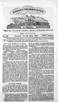Börsen-Nachrichten der Ost-See : allgemeines Journal für Schiffahrt, Handel und Industrie jeder Art. 1837 Nr. 43