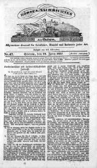 Börsen-Nachrichten der Ost-See : allgemeines Journal für Schiffahrt, Handel und Industrie jeder Art. 1837 Nr. 47