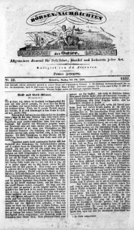 B&ouml;rsen-Nachrichten der Ost-See : allgemeines Journal f&uuml;r Schiffahrt, Handel und Industrie jeder Art. 1837 Nr. 56
