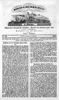 B&ouml;rsen-Nachrichten der Ost-See : allgemeines Journal f&uuml;r Schiffahrt, Handel und Industrie jeder Art. 1837 Nr. 72