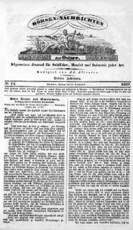 Börsen-Nachrichten der Ost-See : allgemeines Journal für Schiffahrt, Handel und Industrie jeder Art. 1837 Nr. 74