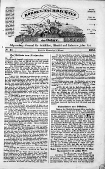 Börsen-Nachrichten der Ost-See : allgemeines Journal für Schiffahrt, Handel und Industrie jeder Art. 1838 Nr. 11