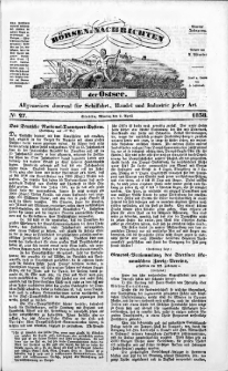 Börsen-Nachrichten der Ost-See : allgemeines Journal für Schiffahrt, Handel und Industrie jeder Art. 1838 Nr. 27