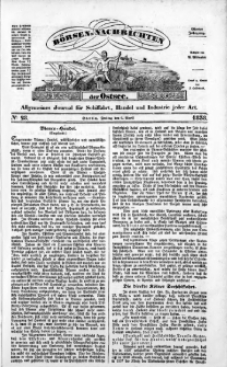Börsen-Nachrichten der Ost-See : allgemeines Journal für Schiffahrt, Handel und Industrie jeder Art. 1838 Nr. 28