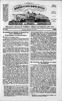 Börsen-Nachrichten der Ost-See : allgemeines Journal für Schiffahrt, Handel und Industrie jeder Art. 1838 Nr. 32