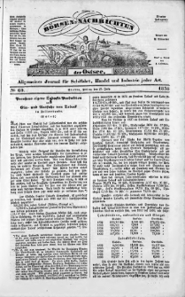 B&ouml;rsen-Nachrichten der Ost-See : allgemeines Journal f&uuml;r Schiffahrt, Handel und Industrie jeder Art. 1838 Nr. 60