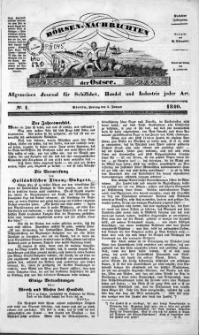 B&ouml;rsen-Nachrichten der Ost-See : allgemeines Journal f&uuml;r Schiffahrt, Handel und Industrie jeder Art. 1840 Nr. 1