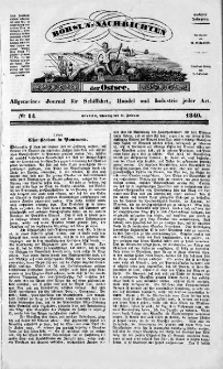 Börsen-Nachrichten der Ost-See : allgemeines Journal für Schiffahrt, Handel und Industrie jeder Art. 1840 Nr. 14
