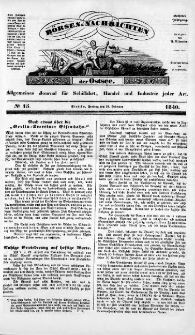 Börsen-Nachrichten der Ost-See : allgemeines Journal für Schiffahrt, Handel und Industrie jeder Art. 1840 Nr. 15