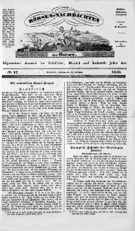 Börsen-Nachrichten der Ost-See : allgemeines Journal für Schiffahrt, Handel und Industrie jeder Art. 1840 Nr. 17