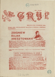 Gryf : pismo organizacji "Solidarność Walcząca" Oddział Pomorze Zachodnie. 1986 nr 6