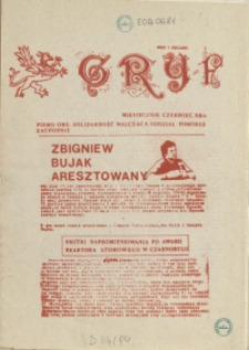 Gryf : pismo organizacji "Solidarność Walcząca" Oddział Pomorze Zachodnie. 1986 nr 6