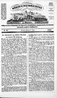 Börsen-Nachrichten der Ost-See : allgemeines Journal für Schiffahrt, Handel und Industrie jeder Art. 1840 Nr. 27