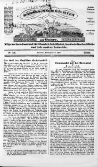 Börsen-Nachrichten der Ost-See : allgemeines Journal für Schiffahrt, Handel und Industrie jeder Art. 1840 Nr. 34
