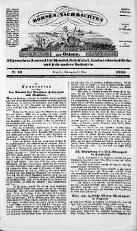 B&ouml;rsen-Nachrichten der Ost-See : allgemeines Journal f&uuml;r Schiffahrt, Handel und Industrie jeder Art. 1840 Nr. 38