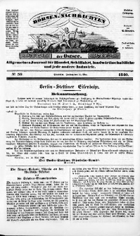 Börsen-Nachrichten der Ost-See : allgemeines Journal für Schiffahrt, Handel und Industrie jeder Art. 1840 Nr. 39