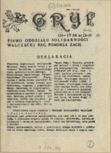 Gryf : pismo organizacji "Solidarność Walcząca" Oddział Pomorze Zachodnie. 1988 nr 15-16