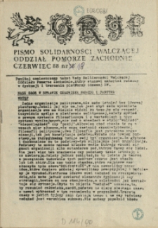 Gryf : pismo organizacji "Solidarność Walcząca" Oddział Pomorze Zachodnie. 1988 nr 18