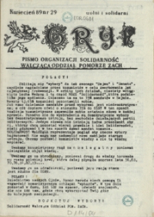 Gryf : pismo organizacji "Solidarność Walcząca" Oddział Pomorze Zachodnie. 1989 nr 29