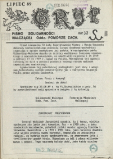 Gryf : pismo organizacji "Solidarność Walcząca" Oddział Pomorze Zachodnie. 1989 nr 32