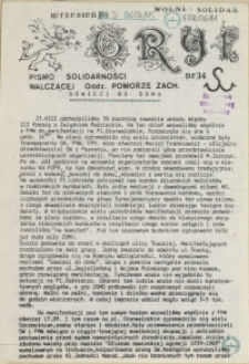 Gryf : pismo organizacji "Solidarność Walcząca" Oddział Pomorze Zachodnie. 1989 nr 34