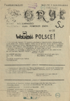 Gryf : pismo organizacji "Solidarność Walcząca" Oddział Pomorze Zachodnie. 1989 nr 35