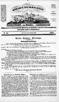 Börsen-Nachrichten der Ost-See : allgemeines Journal für Schiffahrt, Handel und Industrie jeder Art. 1840 Nr. 43
