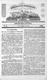 Börsen-Nachrichten der Ost-See : allgemeines Journal für Schiffahrt, Handel und Industrie jeder Art. 1840 Nr. 61