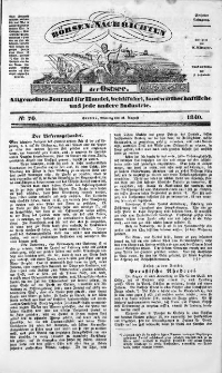 Börsen-Nachrichten der Ost-See : allgemeines Journal für Schiffahrt, Handel und Industrie jeder Art. 1840 Nr. 70