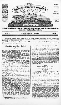Börsen-Nachrichten der Ost-See : allgemeines Journal für Schiffahrt, Handel und Industrie jeder Art. 1840 Nr. 74