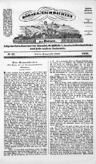 Börsen-Nachrichten der Ost-See : allgemeines Journal für Schiffahrt, Handel und Industrie jeder Art. 1840 Nr. 87