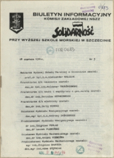 Biuletyn Informacyjny Komisji Zakładowej NSZZ "Solidarność" przy Wyższej Szkole Morskiej w Szczecinie. 1981 nr 5