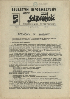 Biuletyn Informacyjny NSZZ "Solidarność" Politechniki Szczecińskiej. 1981 nr 16