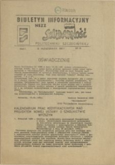Biuletyn Informacyjny NSZZ "Solidarność" Politechniki Szczecińskiej. 1981 nr 18