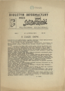 Biuletyn Informacyjny NSZZ "Solidarność" Politechniki Szczecińskiej. 1981 nr 20