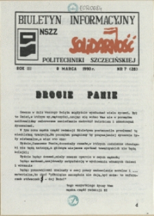 Biuletyn Informacyjny NSZZ "Solidarność" Politechniki Szczecińskiej. 1990 nr 7