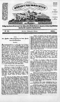 Börsen-Nachrichten der Ost-See : allgemeines Journal für Schiffahrt, Handel und Industrie jeder Art. 1841 Nr. 11