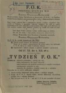 [Afisz. Inc.:] F.O.K. podnosi kulturę wsi [...] organizujemy "Tydzień F.O.K."